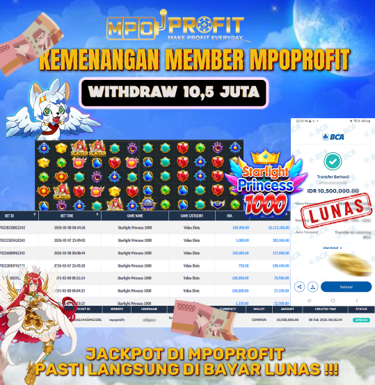MPOPROFIT JACKPOT SLOT PRAGMATIC! KEMENANGAN MURNI DI (STARLIGHT PRINCESS 1000 TOTAL 10.500.000,- LUNAS)
